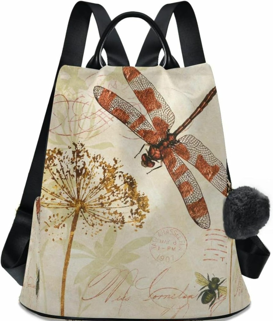 Backpack Handbags | ALAZA Alaza Watercolor Retro Dragonfly Dandelion Backpack Purse With Adjustable Straps