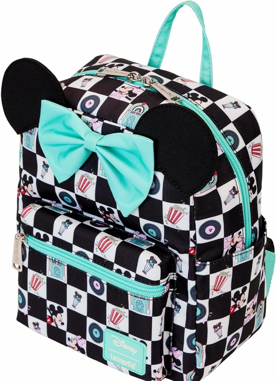 Backpack Handbags | MicWholesale Mouse Loungefly Mickey & Minnie Date Night Diner Checkered All-Over Print Nylon Mini Backpack