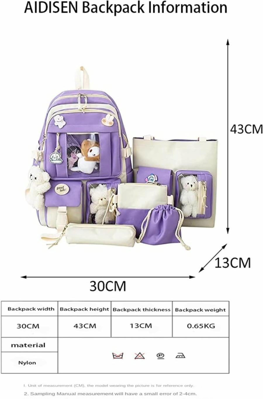 Backpack Handbags | AIDISEN Aidisen Kawaii Backpack 5Pcs Set 17In Aesthetic Sports Bag With Cute Backpack, Shoulder Bag, Pencil Box, Tote Bag, Small Bag (Purple Backpack) 1-2-3