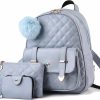 Backpack Handbags | I IHAYNER I Ihayner Backpack Purse For Women 3Pcs Leather Cute Small Backpack Purse With Pompom Mini Backpack For Women Travel Backpack (Light Blue)