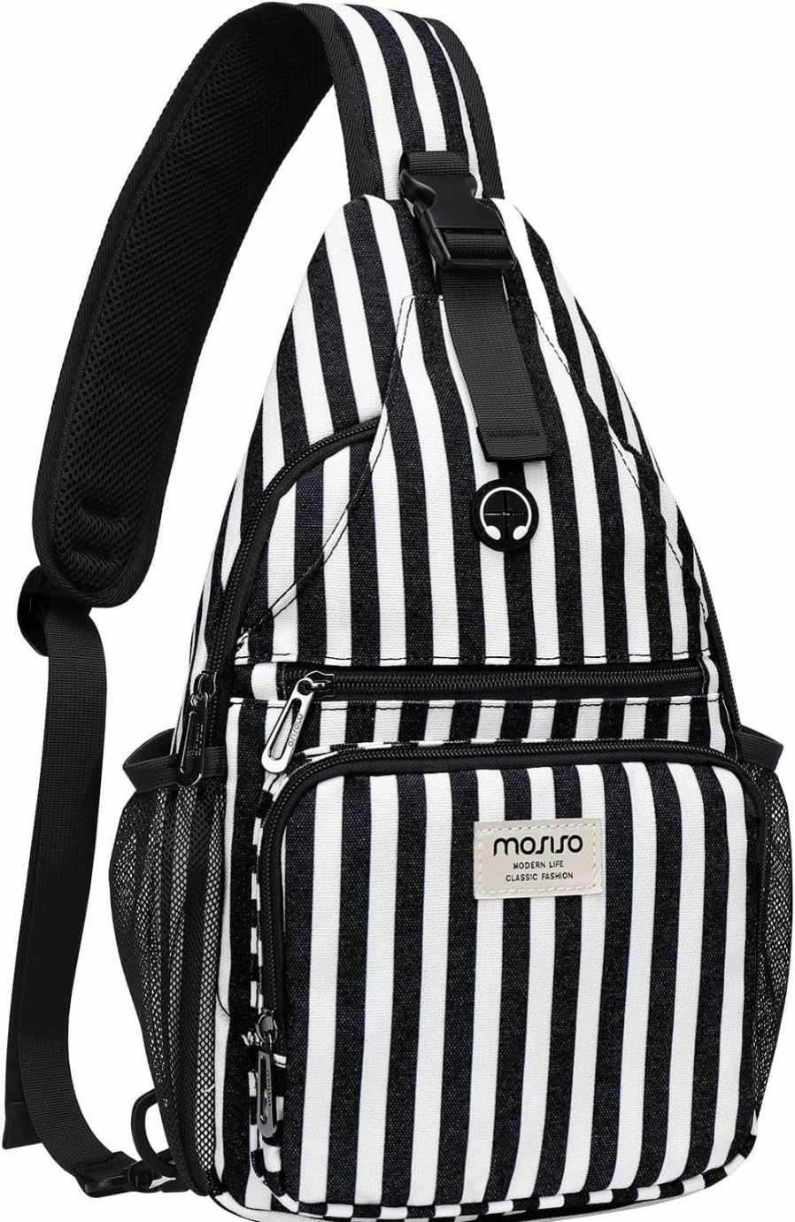 Backpack Handbags | MOSISO Mosiso Crossbody Sling Backpack Hiking Daypack, Vertical Stripe Sling Bag With Front Raised Pocket Travel One Shoulder Chest Bag, Black