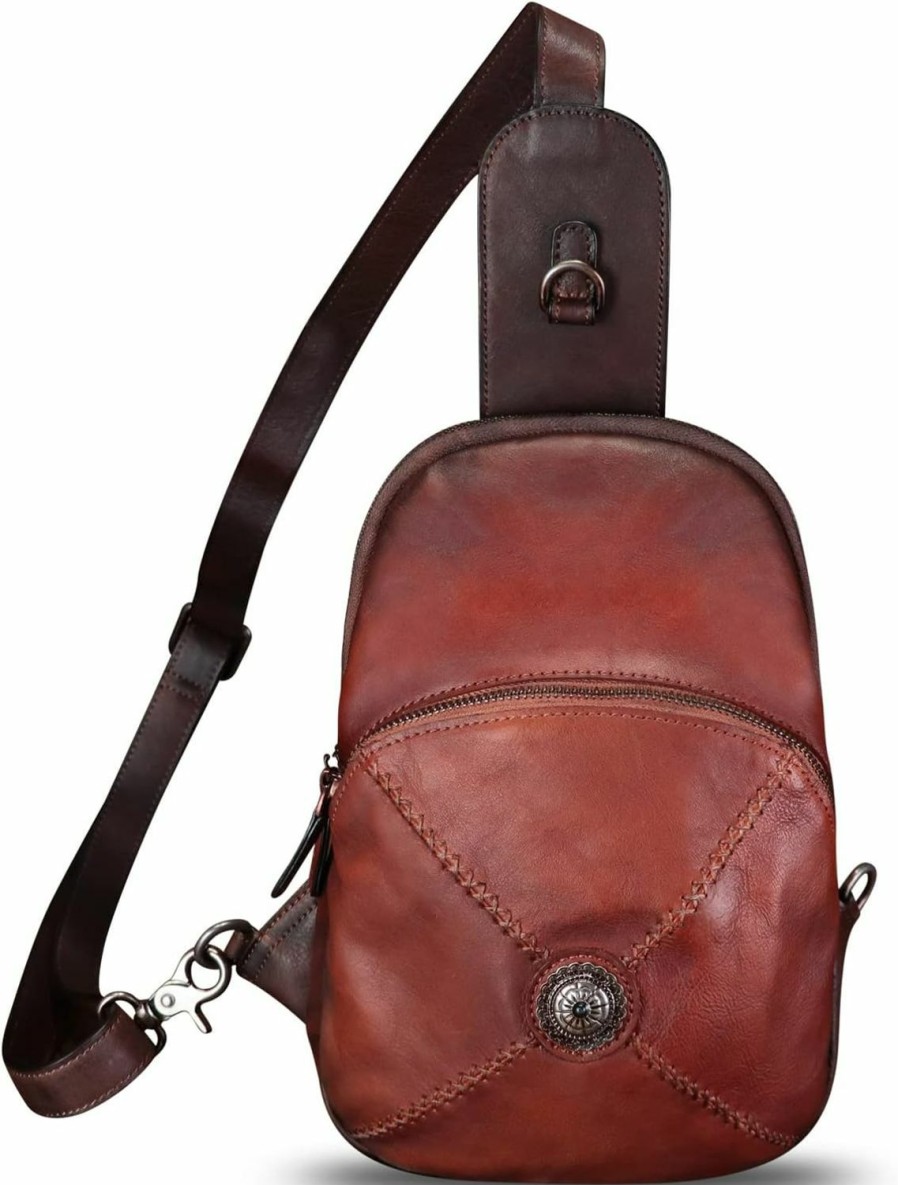 Backpack Handbags | IVTG Genuine Leather Sling Bag For Women Sling Backpack Retro Chest Shoulder Vintage Handmade Hiking Crossbody Purse