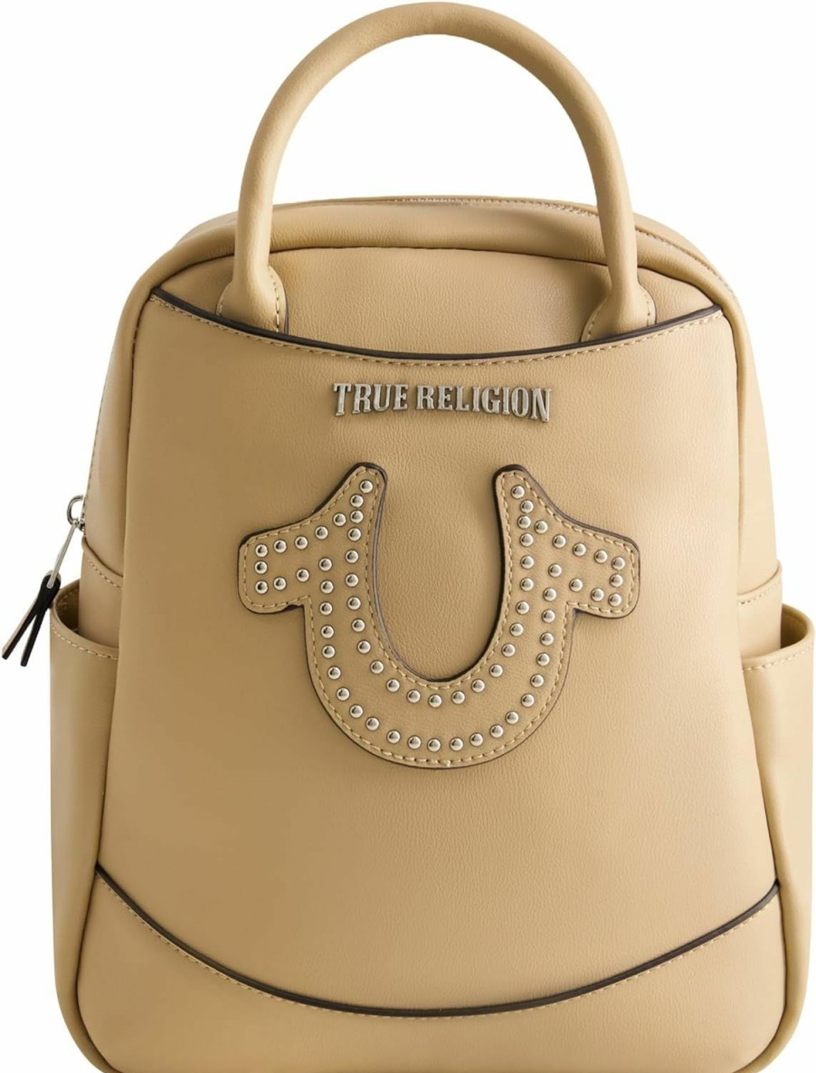 Backpack Handbags | True Religion True Religion Women'S Mini Backpack, Studded Horseshoe Logo Small Travel Bag Purse, Adjustable Shoulder Straps, Camel, 11 Inch