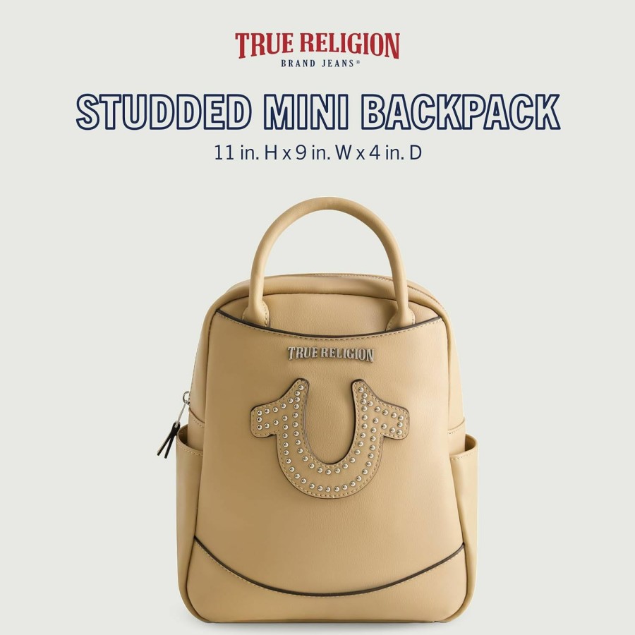 Backpack Handbags | True Religion True Religion Women'S Mini Backpack, Studded Horseshoe Logo Small Travel Bag Purse, Adjustable Shoulder Straps, Camel, 11 Inch