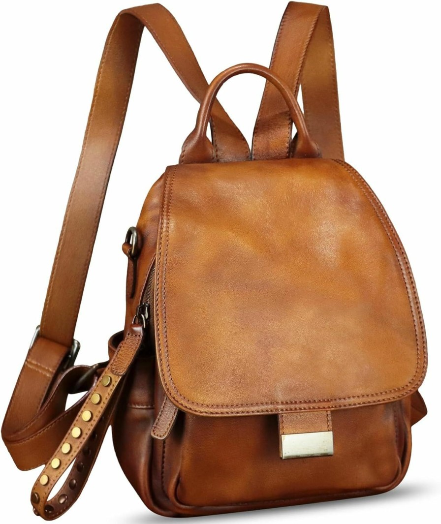 Backpack Handbags | FEIGITOR Feigitor Genuine Leather Backpack For Women Purse Retro Leather Handmade Rucksack Vintage Knapsack Casual Daypack (Brown)