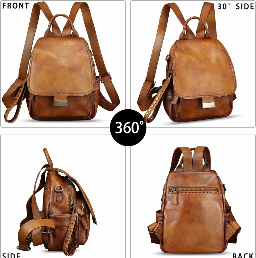 Backpack Handbags | FEIGITOR Feigitor Genuine Leather Backpack For Women Purse Retro Leather Handmade Rucksack Vintage Knapsack Casual Daypack (Brown)