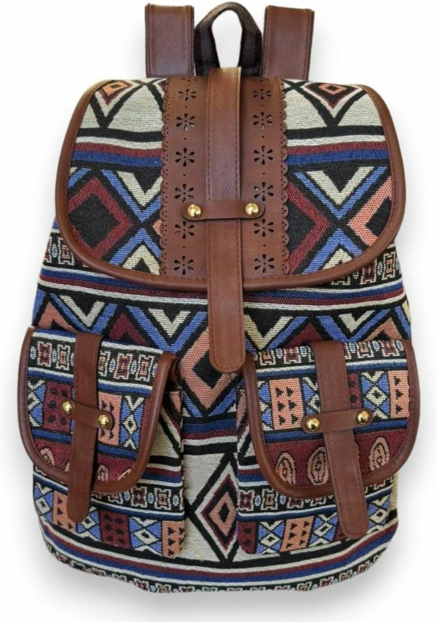 Backpack Handbags | Zeollashop Zeollashop Hippie Canvas Women Backpack Purse- Boho Style Ethnic Drawstring Causal Double Shoulder Vintage Travel Daypack (Rhombus)