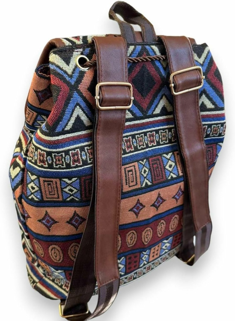 Backpack Handbags | Zeollashop Zeollashop Hippie Canvas Women Backpack Purse- Boho Style Ethnic Drawstring Causal Double Shoulder Vintage Travel Daypack (Rhombus)