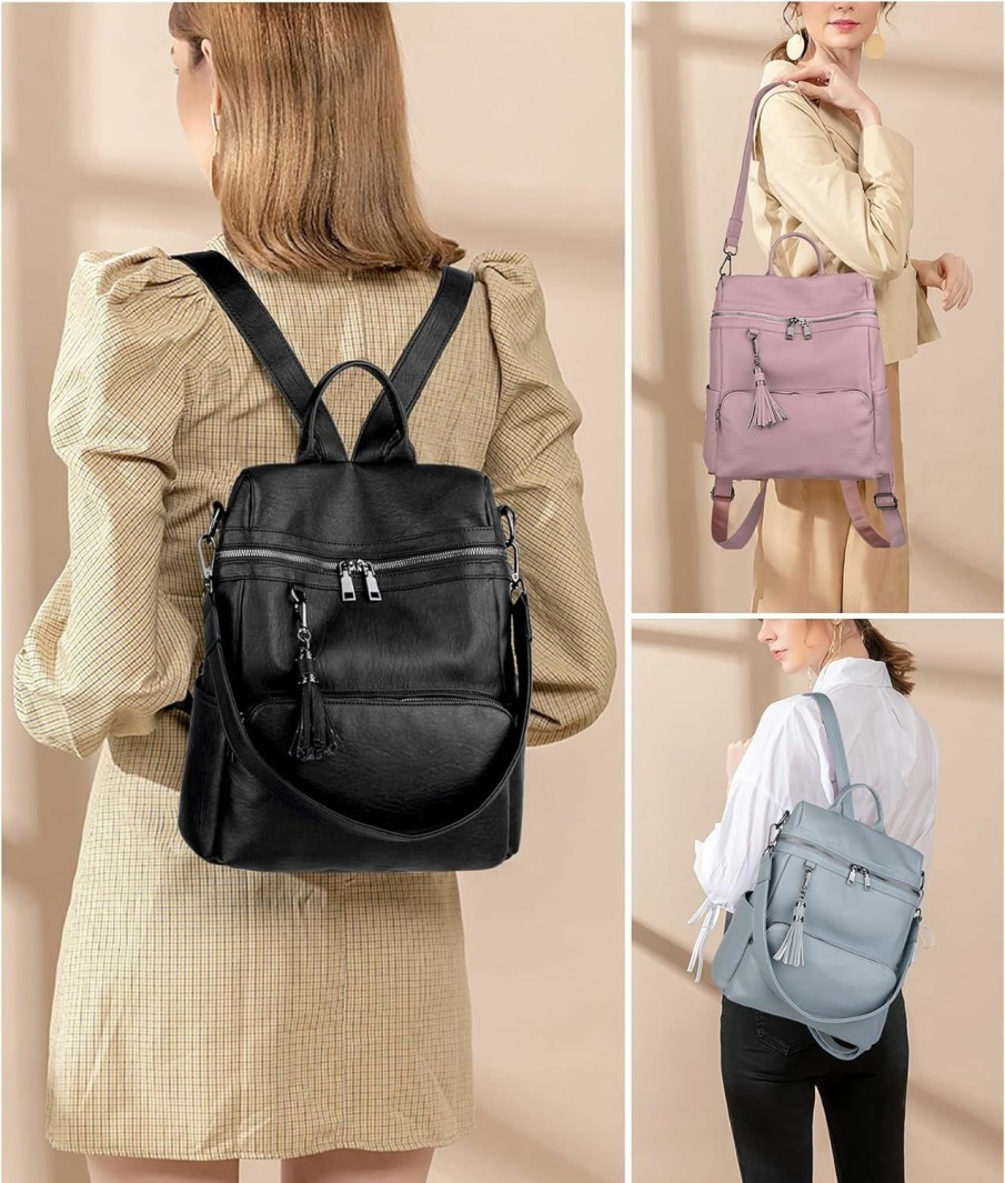 Backpack Handbags | UTO Uto Backpack Purse For Women Leather Vegan Ladies Fashion Convertible Travel Shoulder Bag With Tassel