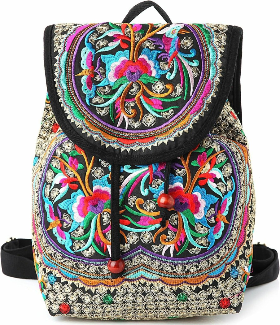 Backpack Handbags | Jursccu 2 Pack Embroidered Backpack Purse For Women & Small Wristlet Purse For Cellphone Coin Cash