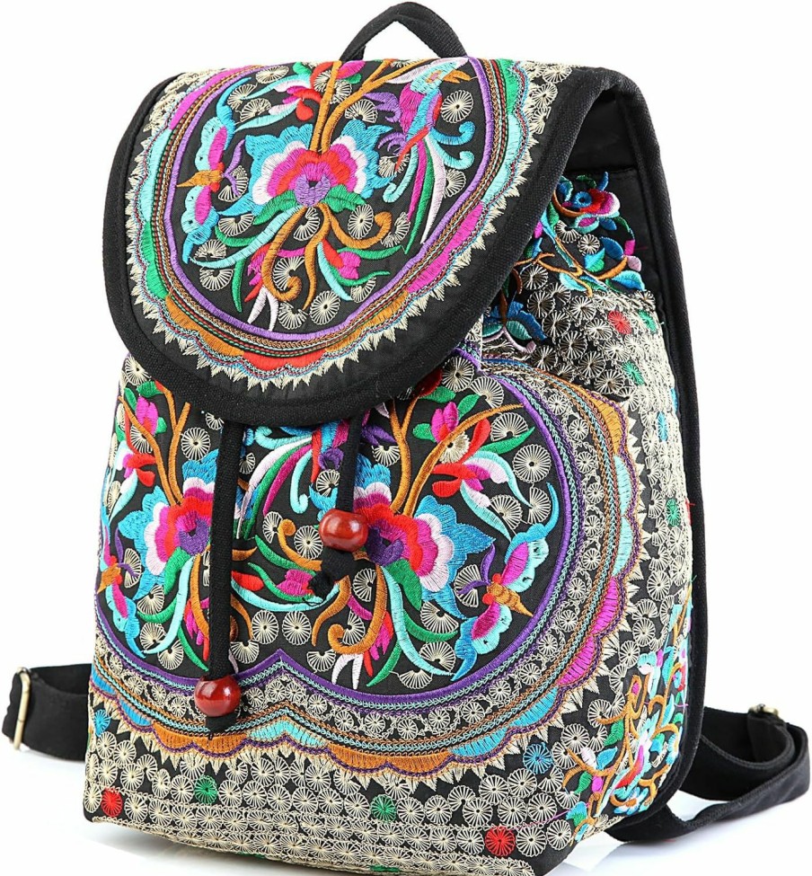 Backpack Handbags | Jursccu 2 Pack Embroidered Backpack Purse For Women & Small Wristlet Purse For Cellphone Coin Cash