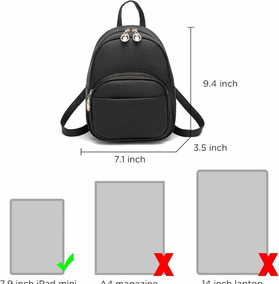 Backpack Handbags | BAG WIZARD Bag Wizard Small Leather Backpack Mini Cute Casual Daypack Fashion Zippered Pockets Crossbody Bags For Women Girl (Black)