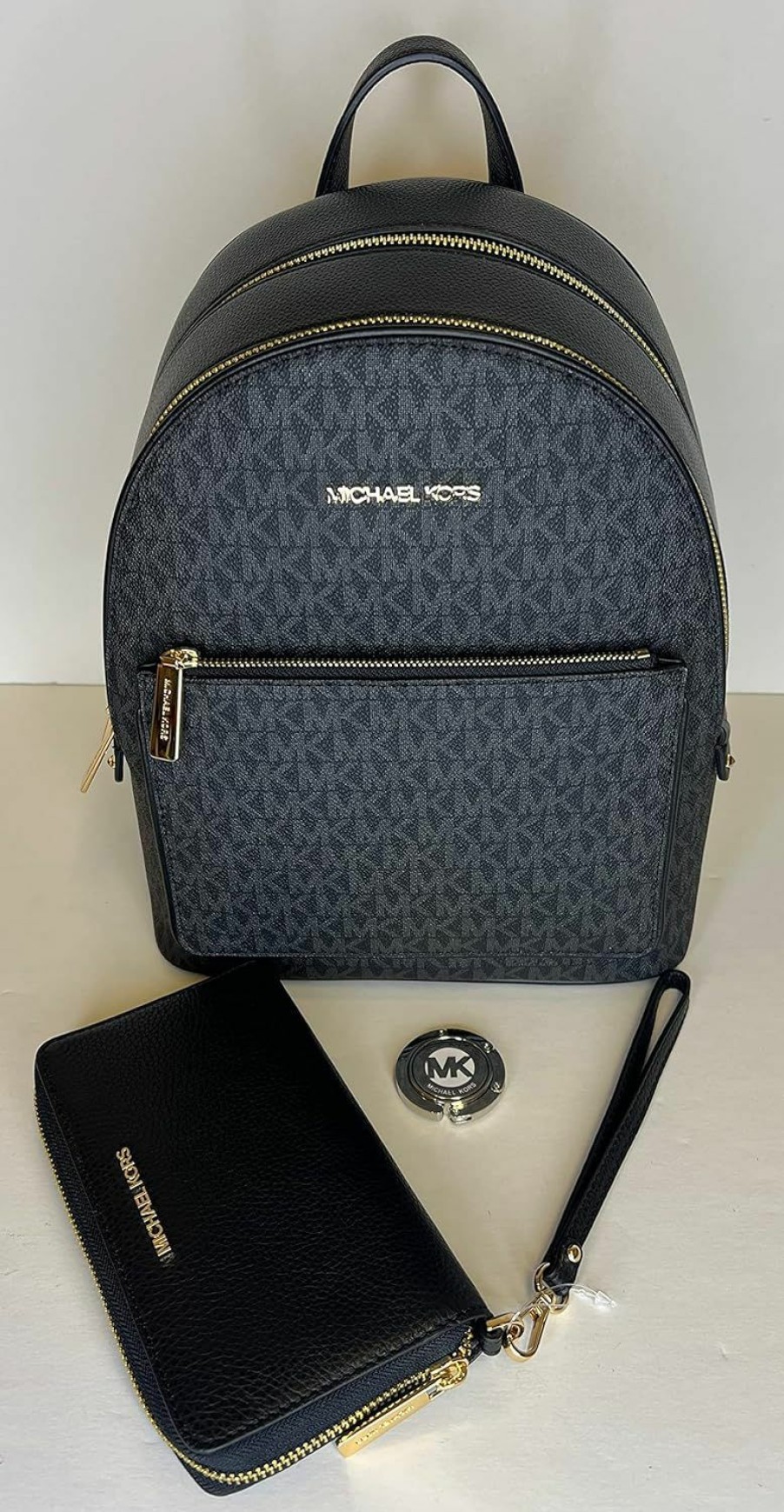 Backpack Handbags | Michael Kors Michael Kors Michael Michael Kors Adina Md Backpack Bundled With Matching Lg Flat Mf Phone Wallet Purse Hook (Signature Mk Black)