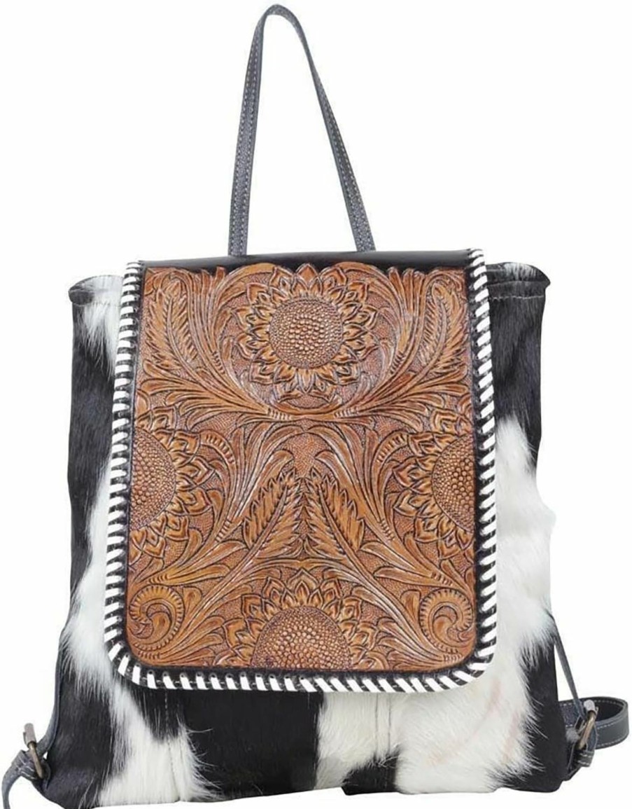 Backpack Handbags | Myra Bag Myra Bag Western Canvas Backpack Bag For Women - Upcycled Hairon Leather Bag Abundance