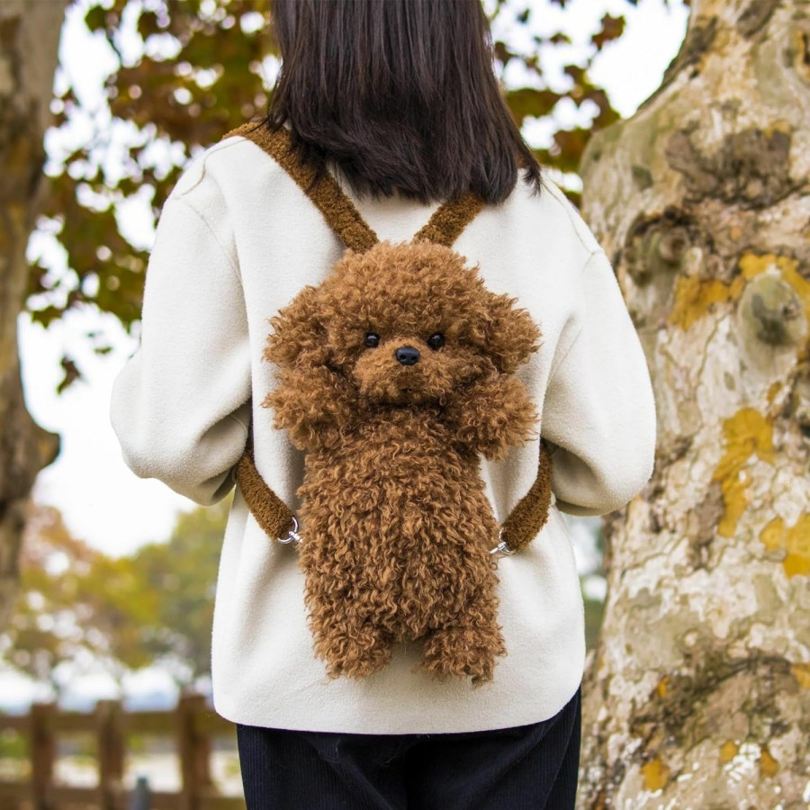 Backpack Handbags | Chongker Chongker Stuffed Realistic Poodle Dog Shaped Backpack - Handcrafted Plush Poodle Stuffed Animal Backpack For Women Anniversaries (Brown)