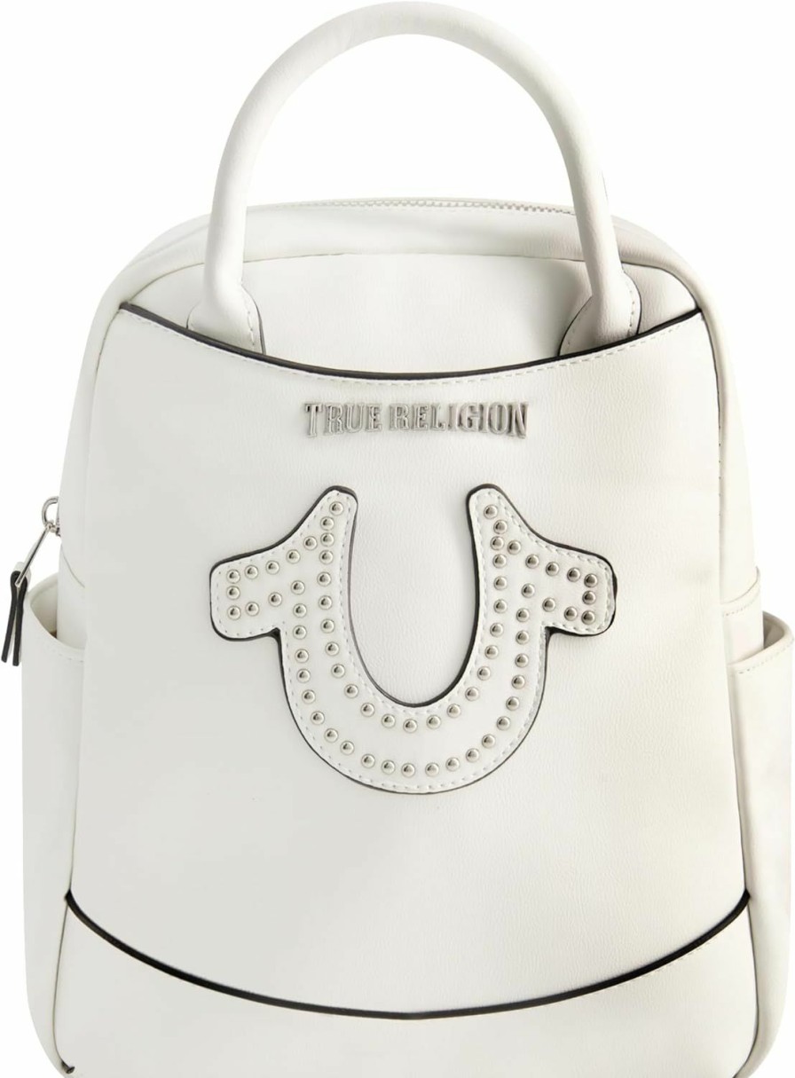 Backpack Handbags | True Religion True Religion Women'S Mini Backpack, Studded Horseshoe Logo Small Travel Bag Purse, Adjustable Shoulder Straps, White, 11 Inch