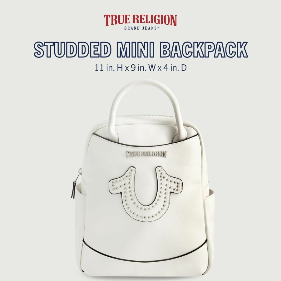 Backpack Handbags | True Religion True Religion Women'S Mini Backpack, Studded Horseshoe Logo Small Travel Bag Purse, Adjustable Shoulder Straps, White, 11 Inch