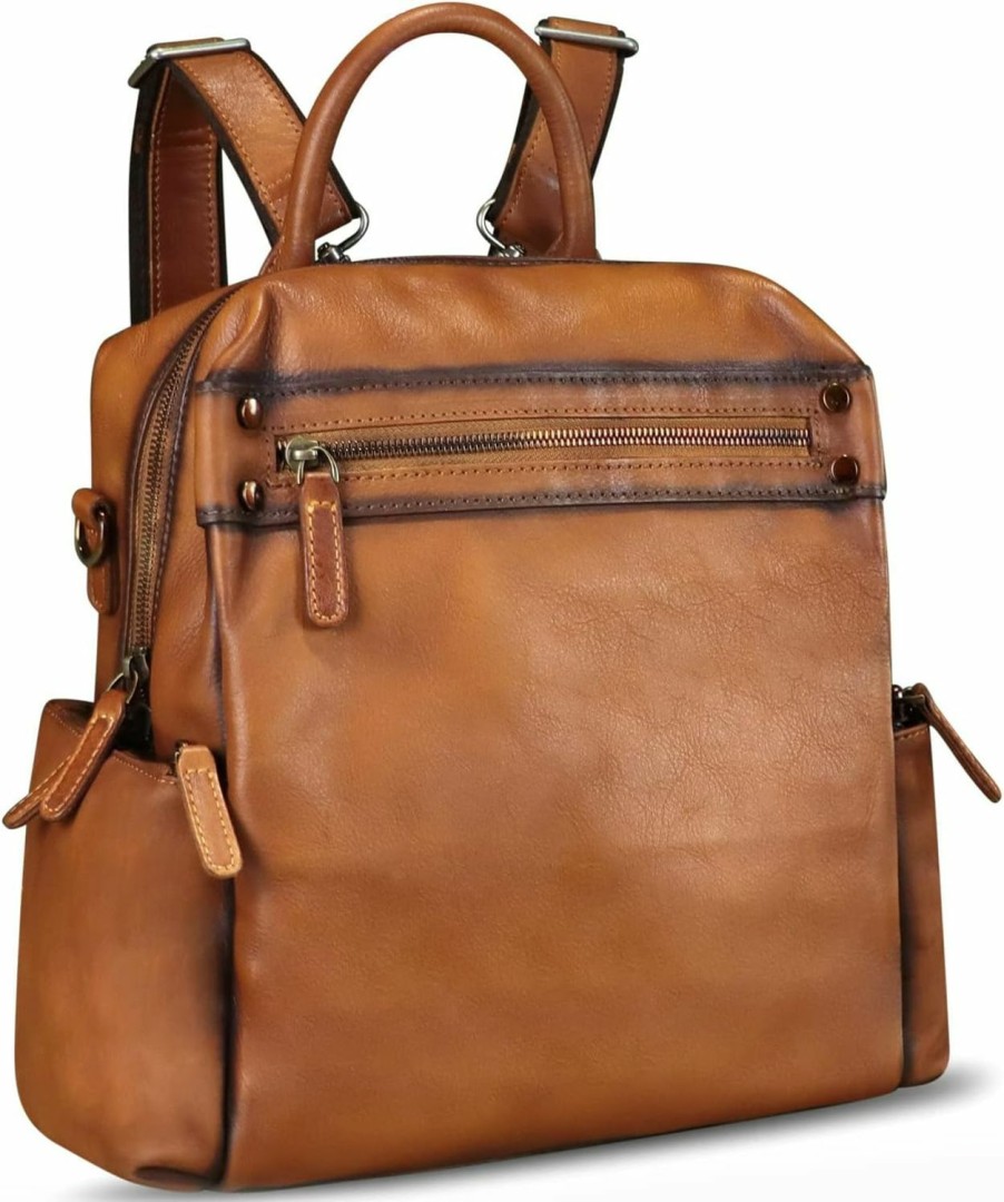 Backpack Handbags | LRTO Lrto Genuine Leather Backpack Purse For Women Vintage Casual Daypack Knapsack Handmade Rucksack Convertible Shoulder Bag (Brown) Medium