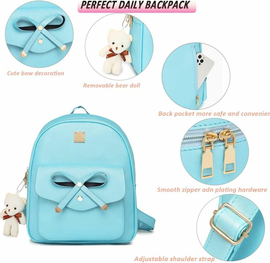 Backpack Handbags | MACCINELO Maccinelo Cute Pu Leather 3Pcs Set Backpack Mini Purse Shoulder Bag For Women Teen Girls Rucksack For Ladies Shoulder Bag