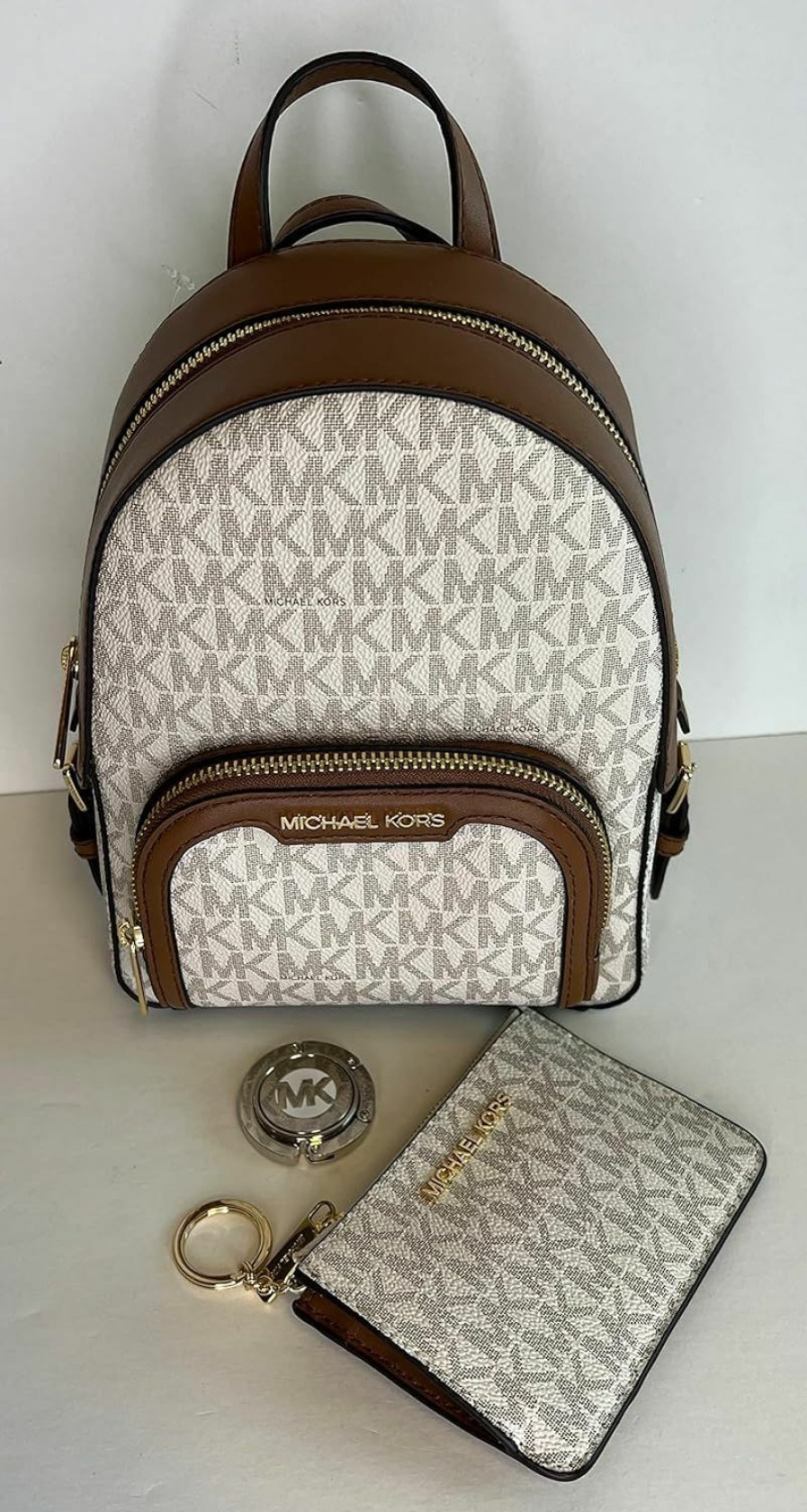 Backpack Handbags | Michael Kors Michael Kors Jaycee Xs Convertible Zip Pocket Backpack Bundled With Sm Tz Coinpouch Wallet Purse Hook (Signature Mk Vanilla)