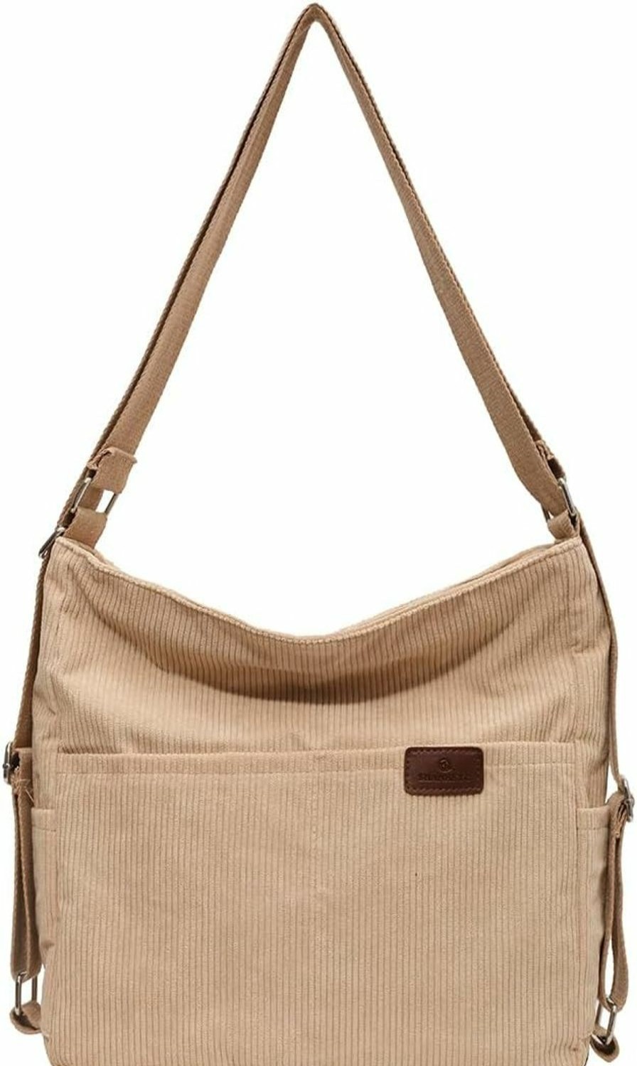 Backpack Handbags | RUNSOON Runsoon Corduroy Tote Bag For Women Shoulder Handbags Small Backpack Crossbody Purse Bags With Adjustable Strap, Beige