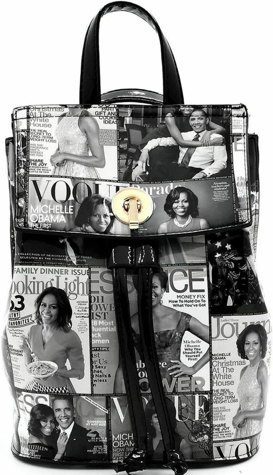 Backpack Handbags | Mizuba Michelle Obama Magazine Cover Collage Convertible Backpack Crossbody Bag Womens Fashion Purse Obama Satchel Bag (#B-Multi/Black)