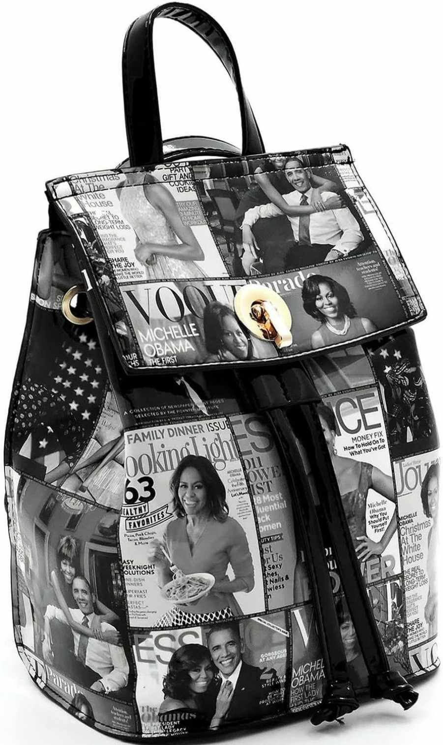 Backpack Handbags | Mizuba Michelle Obama Magazine Cover Collage Convertible Backpack Crossbody Bag Womens Fashion Purse Obama Satchel Bag (#B-Multi/Black)