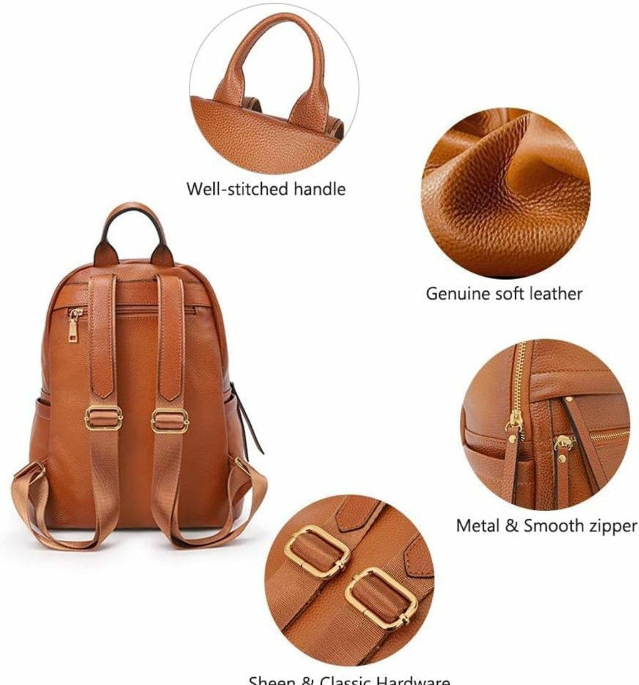 Backpack Handbags | Kattee Kattee Genuine Leather Backpack Purse For Women Multi-Functional Elegant Daypack Soft Leather Shoulder Bag Office, Shopping, Trip - Brown