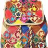 Backpack Handbags | Segater Segater 3D Colorful Flowers Backpack For Women Multi-Colored Genuine Leather Daypack Random Color Spliced Drawstring Shoulder Purses