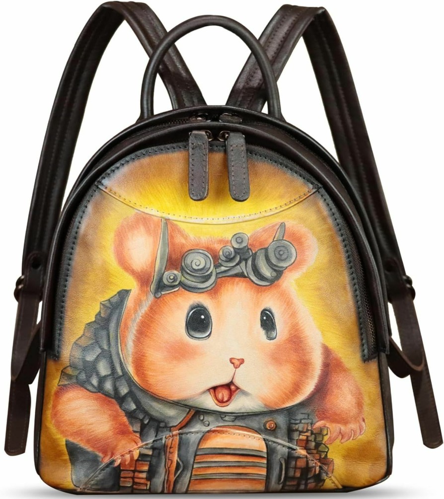 Backpack Handbags | FEIGITOR Feigitor Genuine Leather Backpack For Women Hand Painted Purse Retro Leather Handmade College Knapsack Rucksack Casual Daypack (Pattern2)