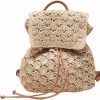 Backpack Handbags | OWGSEE Owgsee Summer Handmade Woven Crochet Straw Backpack Flap Drawstring Boho Backpack Purse For Women Vacation (Beige)