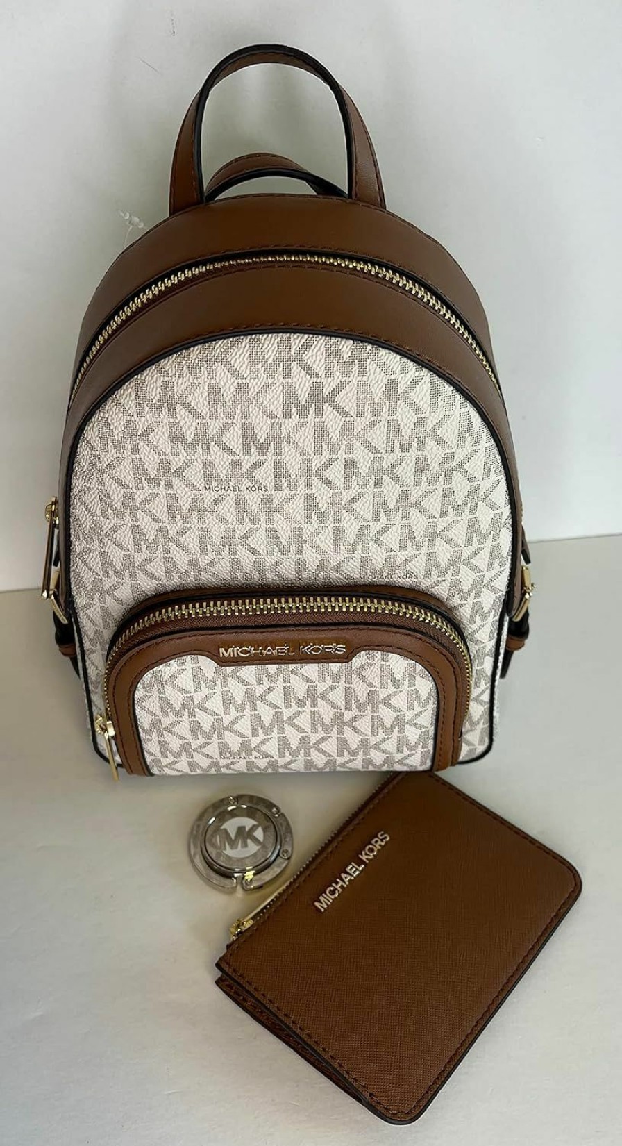 Backpack Handbags | Michael Kors Michael Kors Jaycee Xs Convertible Zip Pocket Backpack Bundled With Sm Tz Coinpouch Wallet Purse Hook (Signature Mk Vanilla/Luggage)