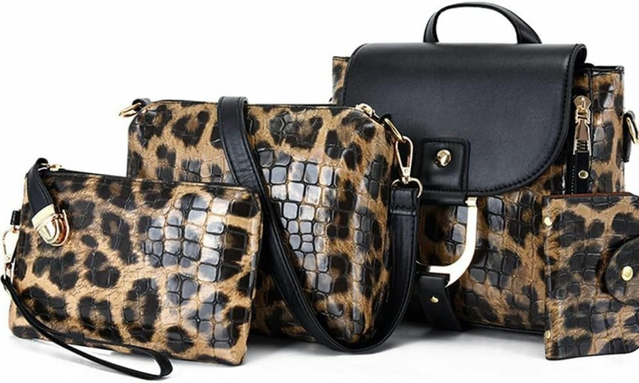 Backpack Handbags | ZiMing Ziming 4Pcs Handbags And Purse For Women Small Bags Set Backpacks Pu Leather Leopard Print Satchel Shoulder Bag Wallet Clutch