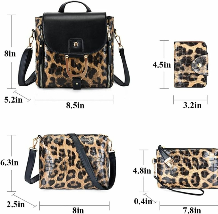 Backpack Handbags | ZiMing Ziming 4Pcs Handbags And Purse For Women Small Bags Set Backpacks Pu Leather Leopard Print Satchel Shoulder Bag Wallet Clutch