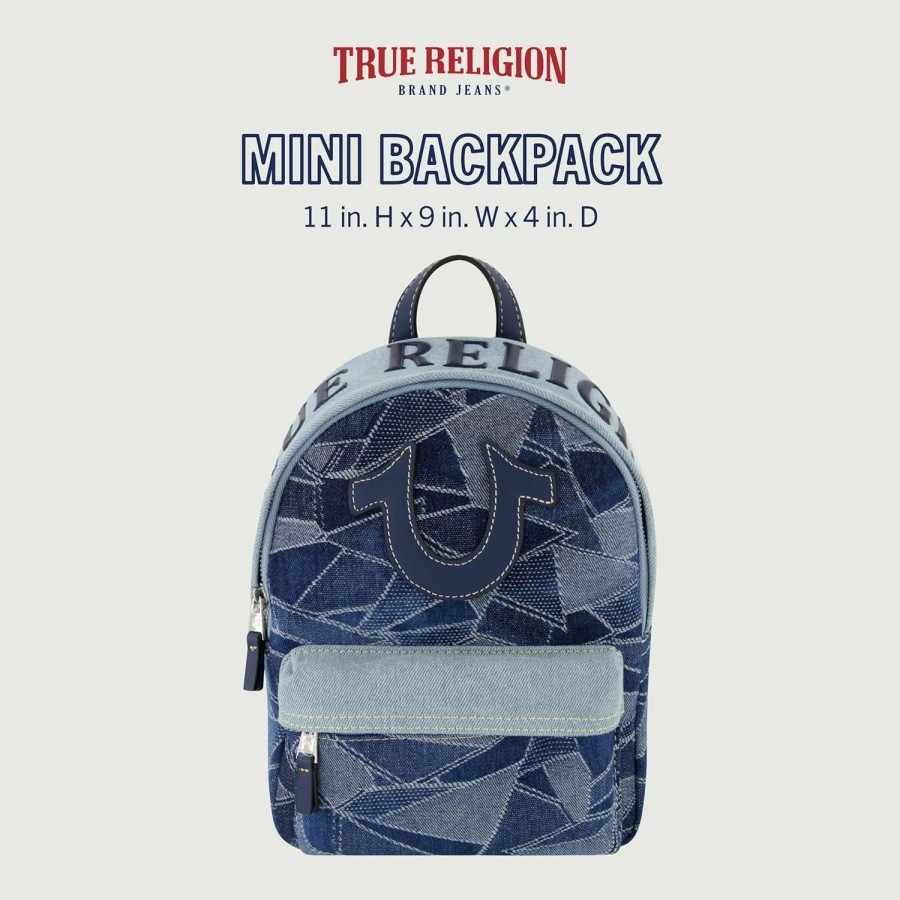 Backpack Handbags | True Religion True Religion Mini Backpack, Horsehsoe Logo Small Travel Bag Purse For Men And Women, Adjustable Shoulder Straps, Dark Denim, 11 Inch