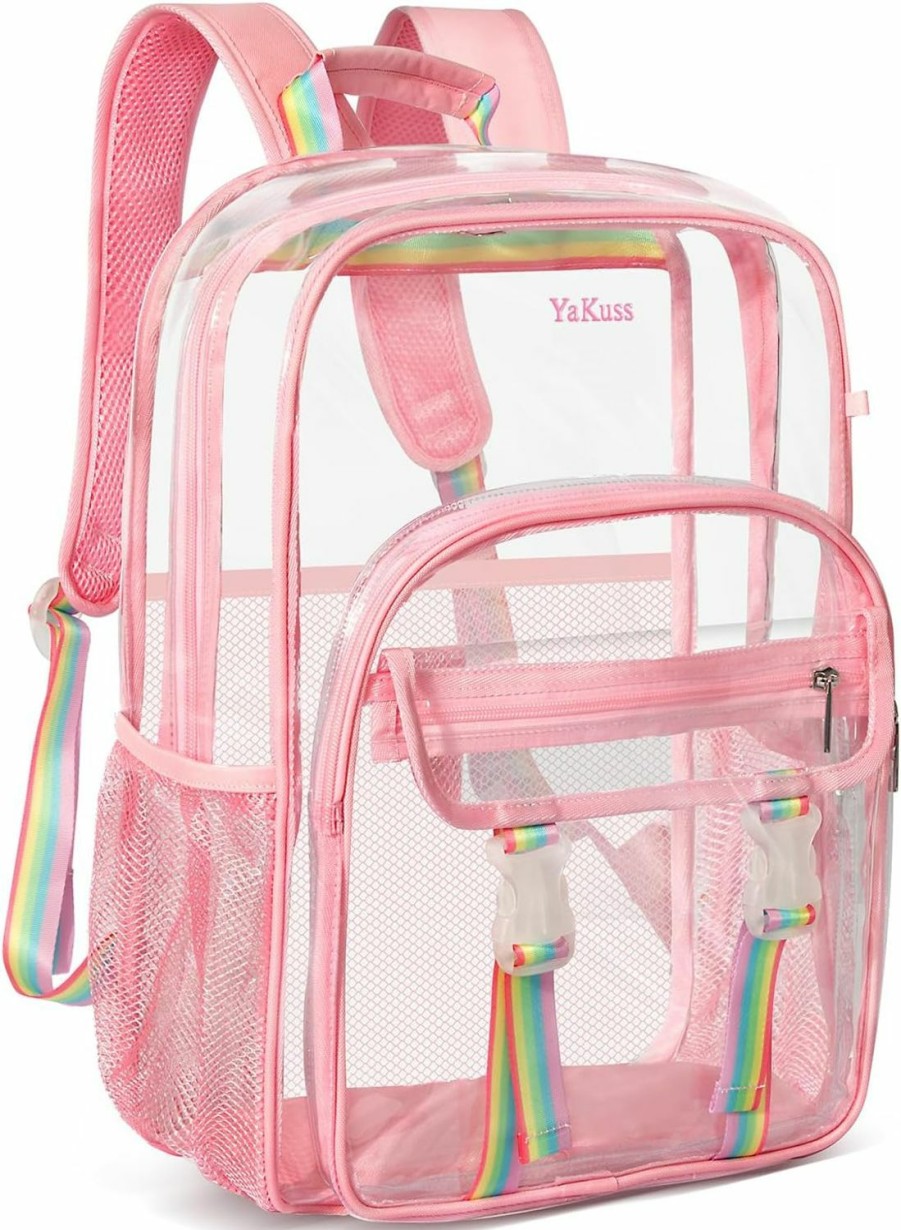 Backpack Handbags | YaKuss Yakuss Clear Backpack Purse Large Transparent Backpack Heavy Duty Thick Pvc Backpack With Reinforced Straps See Through Backpack For Travel Casual Work Pink