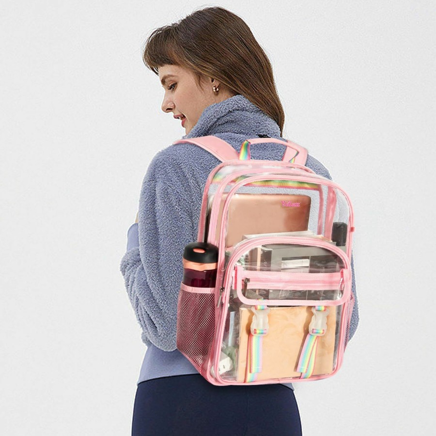 Backpack Handbags | YaKuss Yakuss Clear Backpack Purse Large Transparent Backpack Heavy Duty Thick Pvc Backpack With Reinforced Straps See Through Backpack For Travel Casual Work Pink