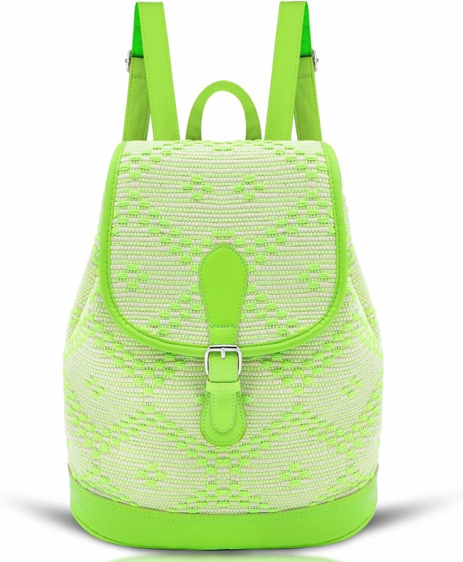 Backpack Handbags | QTKJ Qtkj Backpack Purse For Women, Canvas Travel Backpack, Fashion Knitting Anti-Theft Backpack, Shoulder Bag Stitched Leather Base And Shoulder Strap, Leisure Lightweight Work, Vacation Backpacks(Green)