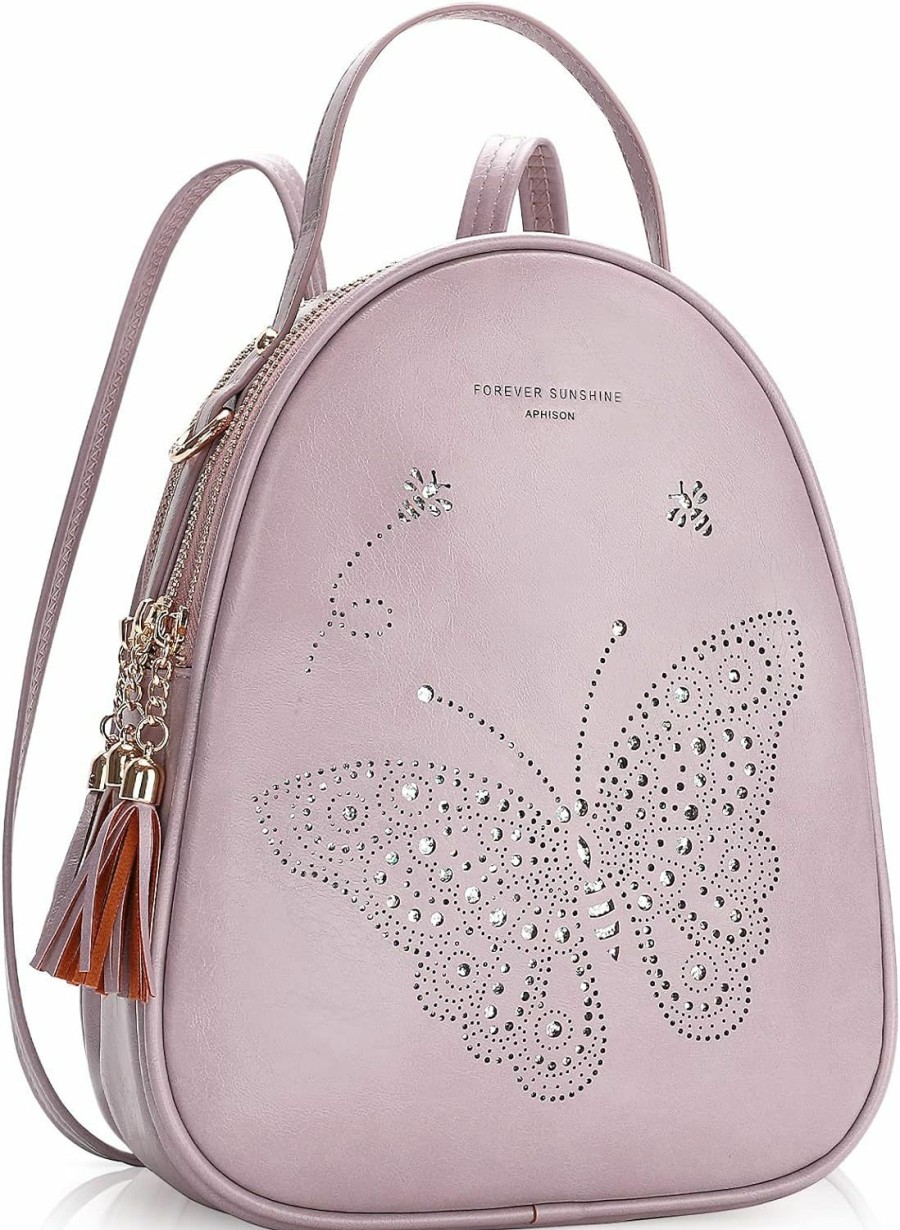 Backpack Handbags | APHISON Aphison Small Backpack Purse For Women Cute Butterfly Mini Backpack Vegan Leather Crossbody Shoulder Bags L-Purple