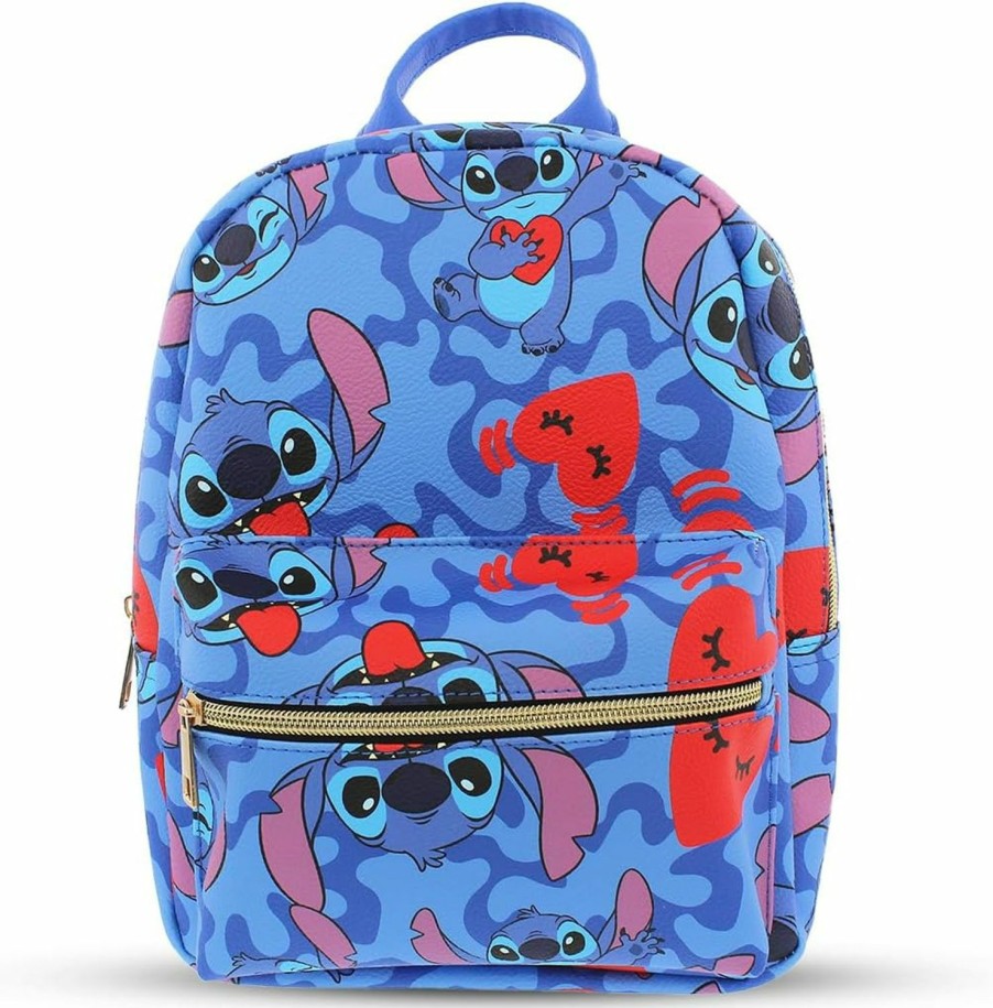 Backpack Handbags | Disney Disney Stitch With Hearts Mini Pu Leather Backpack Purse With Adjustable Straps 10 In (Blue, One Size)