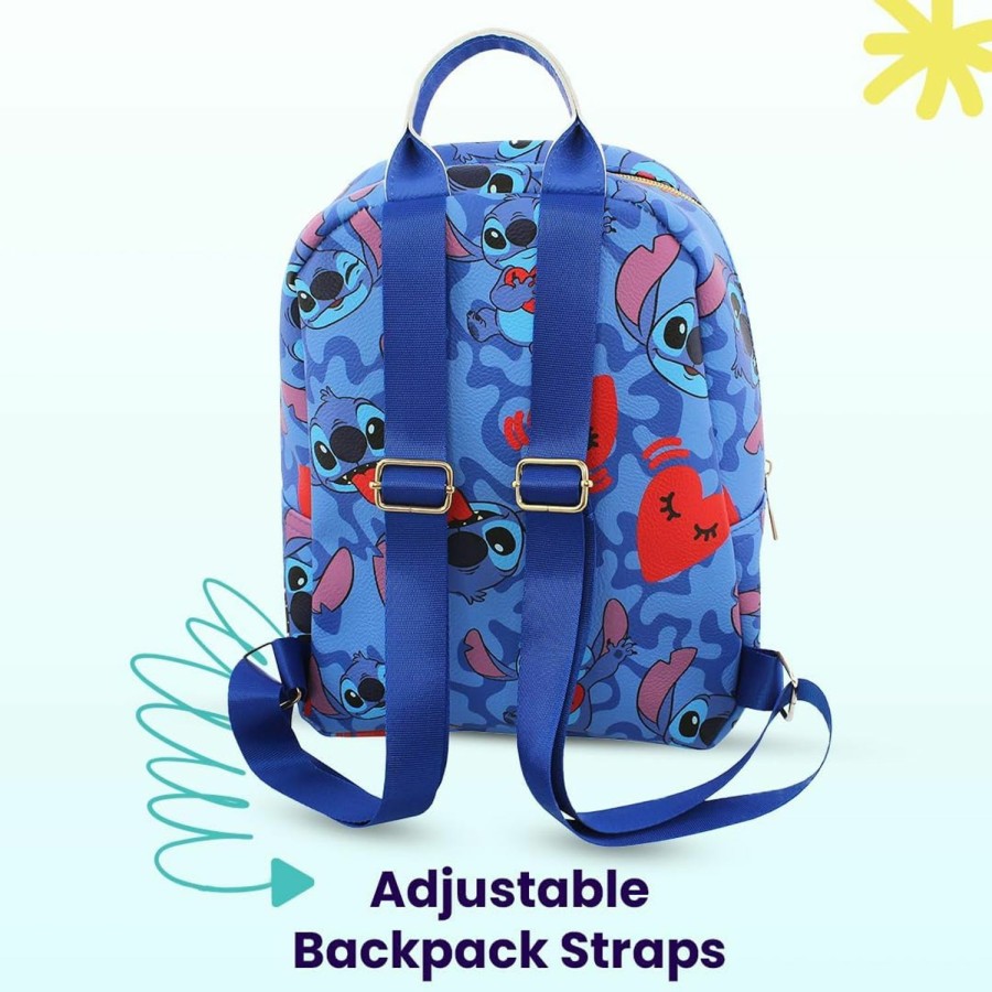 Backpack Handbags | Disney Disney Stitch With Hearts Mini Pu Leather Backpack Purse With Adjustable Straps 10 In (Blue, One Size)