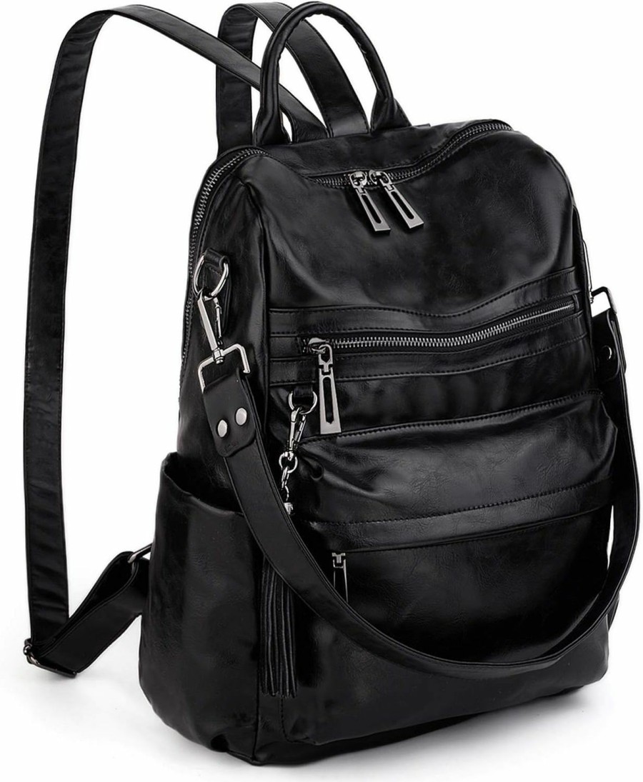 Backpack Handbags | UTO Uto Backpack Purse For Women Leather Vegan Convertible Ladies Rucksack Tassels Shoulder Bag Black