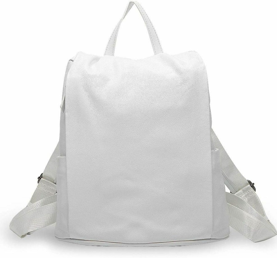 Backpack Handbags | zency Classic Genuine Leather Fashion Women Backpack Quality More Pockets Daily Knapsack Ladies Rucksack White