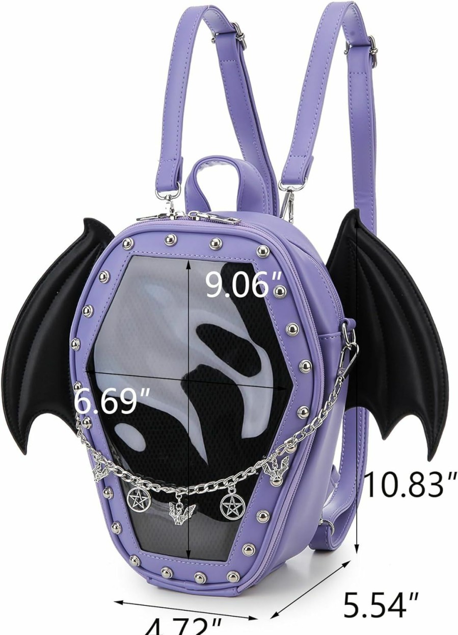 Backpack Handbags | fancybag Fancybag Goth Coffin Backpack With Detachable Bat Wing Halloween Coffin Ita Punk Shoulder Bag For Enamel Pins Display,Pins Not Included(Purple)