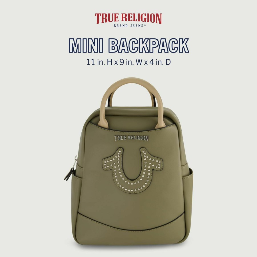 Backpack Handbags | True Religion True Religion Mini Backpack, Studded Horseshoe Logo Small Travel Bag Purse For Women, Adjustable Shoulder Straps