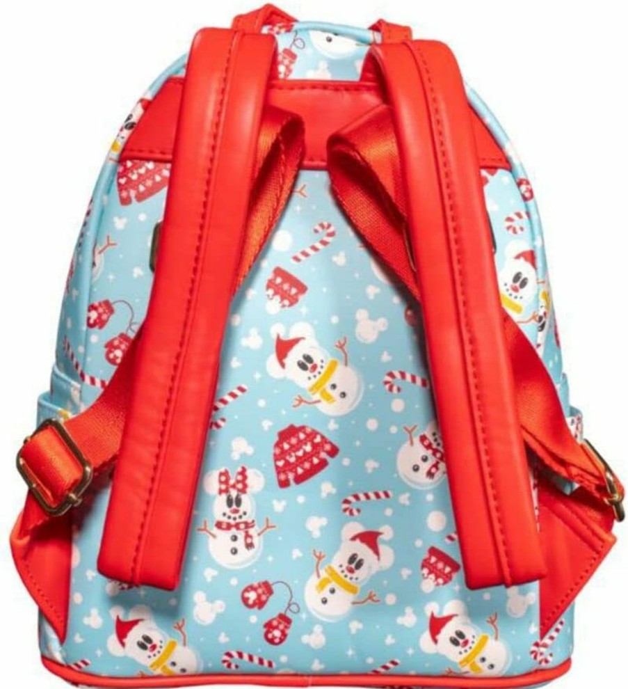 Backpack Handbags | Loungefly Loungefly Disney Christmas Mickey And Minnie Snowman Aop Womens Double Strap Shoulder Bag Purse With Ears Headband