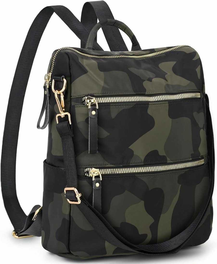 Backpack Handbags | UTO Uto Camo Waterproof Backpack For Women Durable Nylon Multipurpose Roomy Multi Pockets Travel Business Shoulder Bag Zoya Camo Green