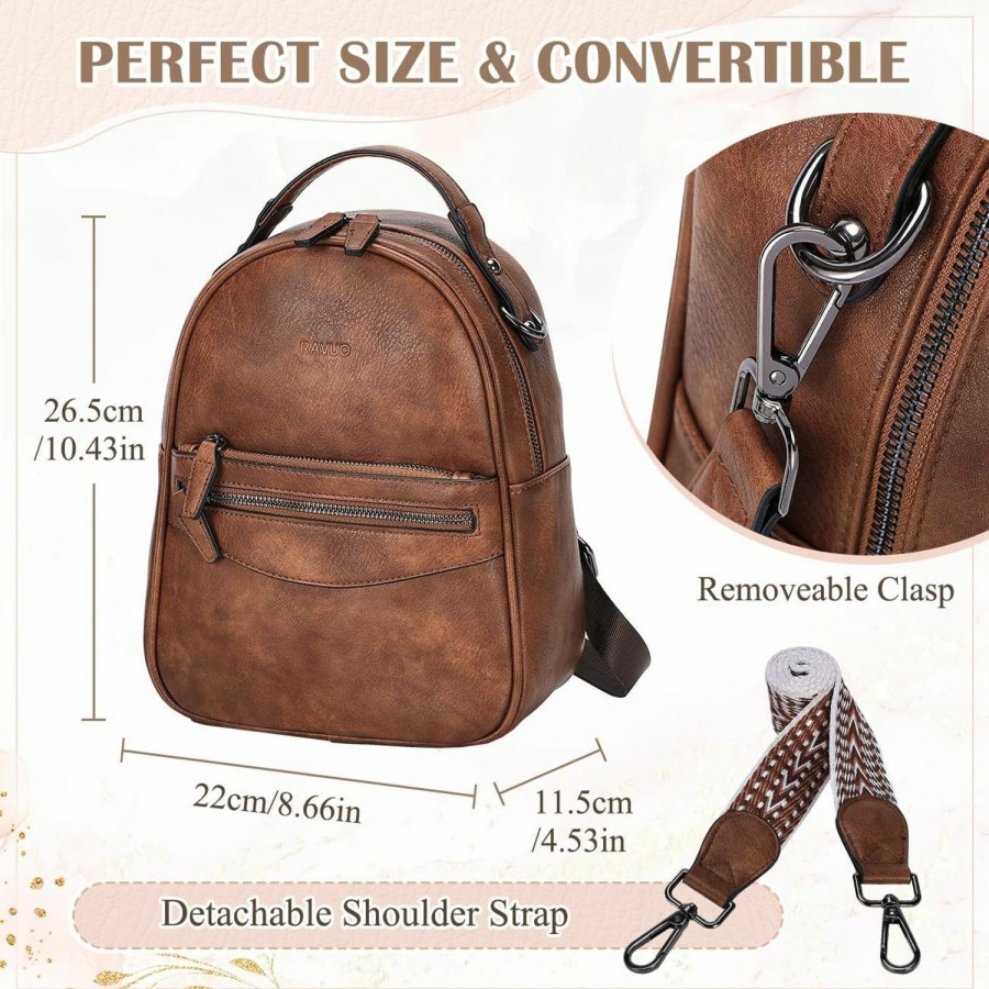 Backpack Handbags | RAVUO Ravuo Mini Backpack Purse For Women, Cute Convertible Leather Handbag Multipurpose Shoulder Bags Travel Daypack 3 Ways To Carry,Brown