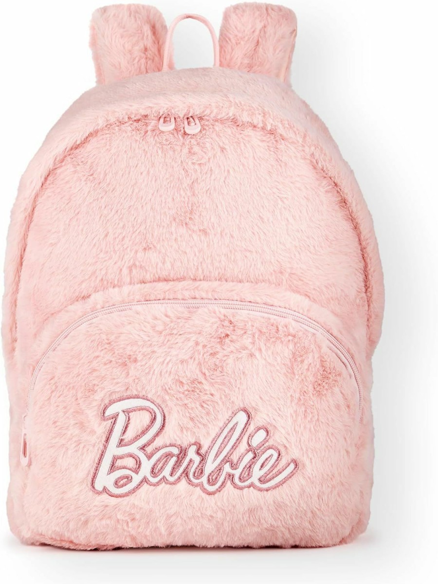 Backpack Handbags | Barbie Barbie Ladies Fluffy Backpack | Womens Classic Patch Logo Teddy Bear Rucksack Bag In Pink | Adjustable Straps & Spacious