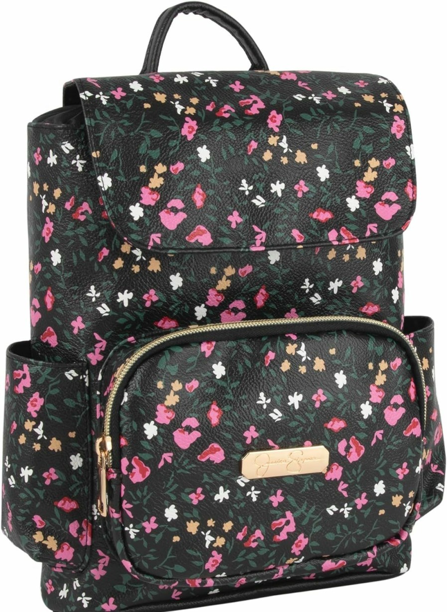 Backpack Handbags | Jessica Simpson Jessica Simpson Mini Drawstring Magnetic Flap Backpack For Women For Work, Recreation, Commuting & Traveling In Black Blossoms